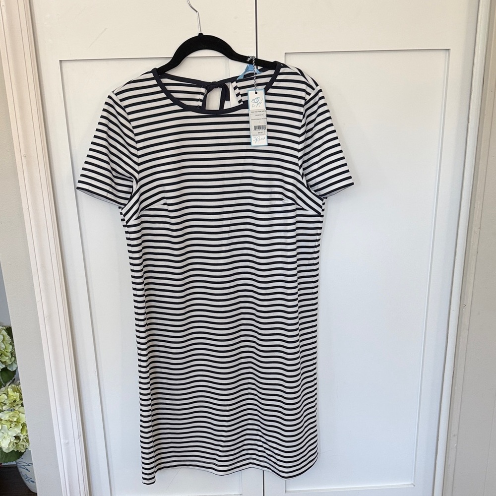 Draper James Sailor Stripe Ponte Shift Dress L NWT Bow Back